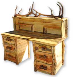 Bull Elk Antler Desk with 6 Drawers and 2 Top Shelves